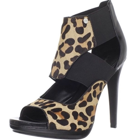 Calvin Klein Sonia Leopard Hair Calf Leather Elastic Platform Stilettos Women’s - Picture 1 of 16